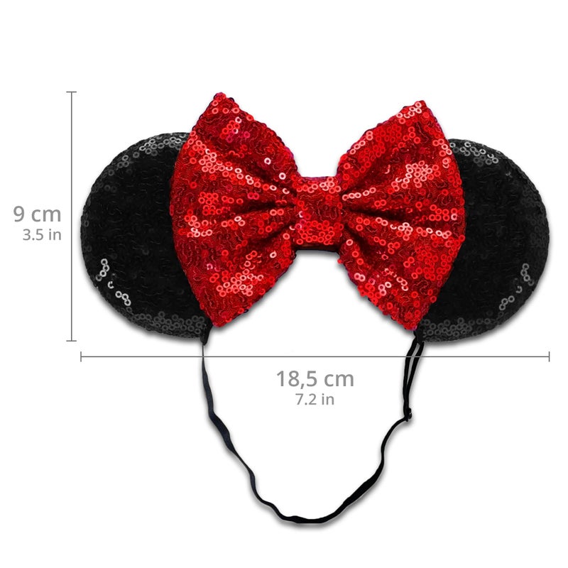 SAMARKAND Shiny Sequin Minnie Bow Headbands - Elastic, Adjustable, and Headache-Free - Glitter Mouse Ears for Girls and Women (Classic) - Image 3