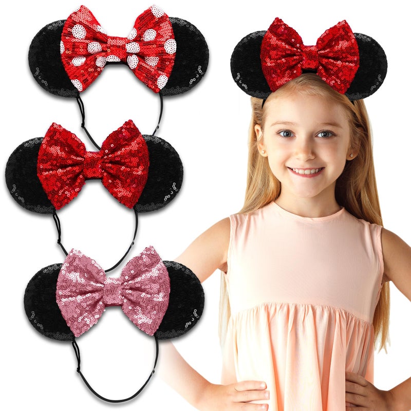 SAMARKAND Shiny Sequin Minnie Bow Headbands - Elastic, Adjustable, and Headache-Free - Glitter Mouse Ears for Girls and Women (Classic) - Image 1