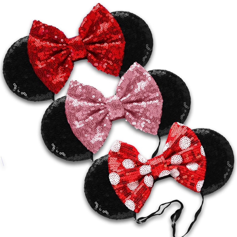 SAMARKAND Shiny Sequin Minnie Bow Headbands - Elastic, Adjustable, and Headache-Free - Glitter Mouse Ears for Girls and Women (Classic) - Image 2