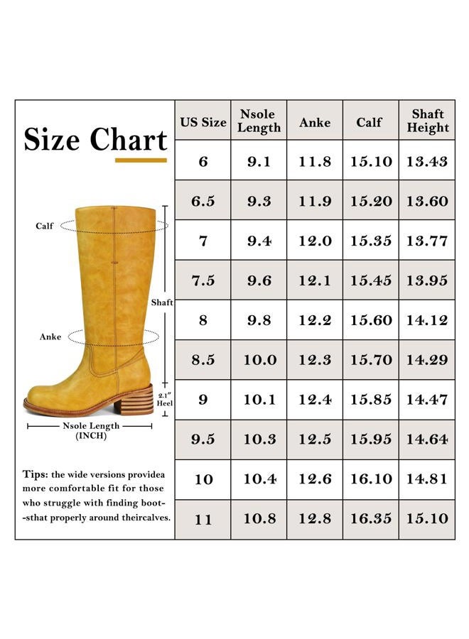 VBDB Women's Knee High Boots Square Toe Chunky Block Heel Long Boots for Women Comfortable Low Heel Womens Boots, Banana-yellow, 5.5 - Image 5
