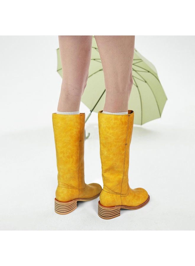 VBDB Women's Knee High Boots Square Toe Chunky Block Heel Long Boots for Women Comfortable Low Heel Womens Boots, Banana-yellow, 5.5 - Image 4