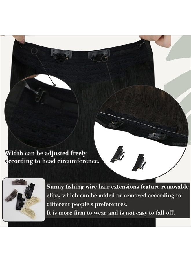 Sunny Hair Sunny Invisible Wire Hair Extensions Jet Black Fishing Wire Hair Extensions Real Human Hair Transparent Line Hairpiece Black Hidden Wire Hair Extensions Real Human Hair 80g 18inch  - Image 4