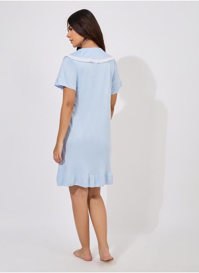 Take Two Lace Trim Bow Detail Collared Nightdress  - Image 4