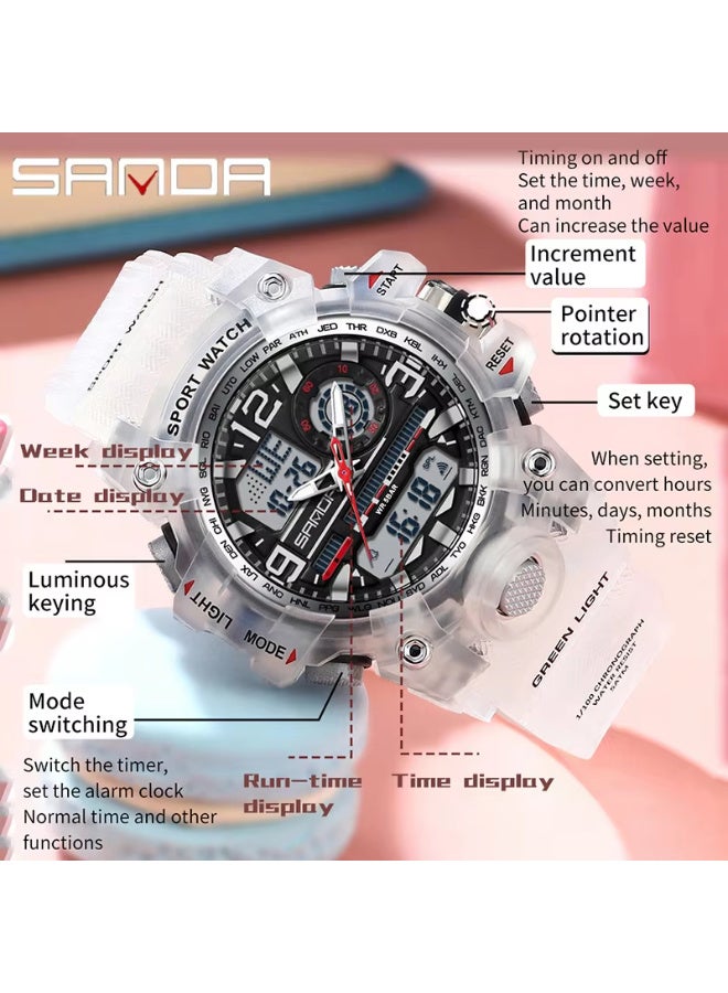 Sanda 3353 Fashionable And Cool Watch women Outdoor Swimming Sports Waterproof Watch Junior High School Students Multi-Functional Dual Display Electronic Watch - Image 5