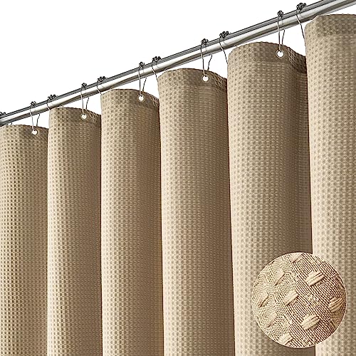 Dynamene Long Fabric Shower Curtain 78 inch Waffle Weave Heavy Duty Cloth Shower Curtains for Bathroom Neutral Weighted Hotel Spa Luxury Bath Curtain Set with 12 Plastic Hooks72x78 BeigeKhaki - Image 1