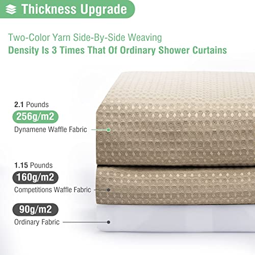 Dynamene Long Fabric Shower Curtain 78 inch Waffle Weave Heavy Duty Cloth Shower Curtains for Bathroom Neutral Weighted Hotel Spa Luxury Bath Curtain Set with 12 Plastic Hooks72x78 BeigeKhaki - Image 3