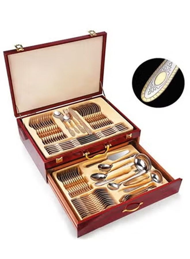 keke Luxury 72 Piece Gold Accent Cutlery Set with Drawer Organizer for Formal Dining and Events - Image 1