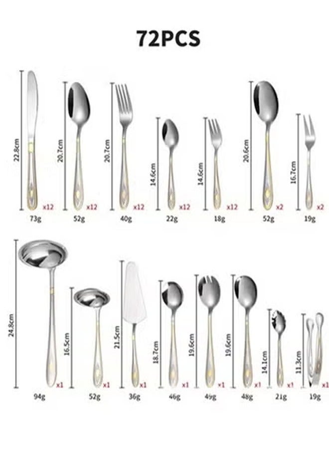 keke Luxury 72 Piece Gold Accent Cutlery Set with Drawer Organizer for Formal Dining and Events - Image 2