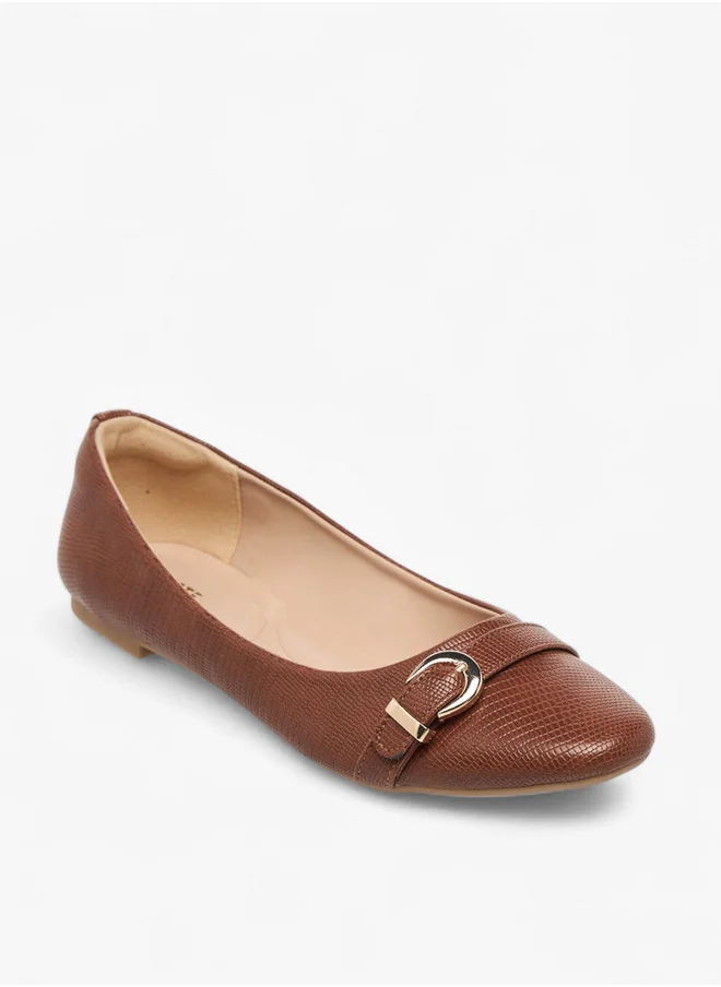 Celeste Women's Textured Slip-On Ballerina Shoes with Buckle Accent