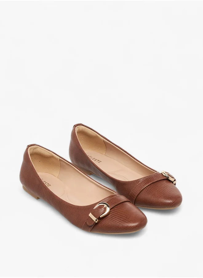 Celeste Women's Textured Slip-On Ballerina Shoes with Buckle Accent