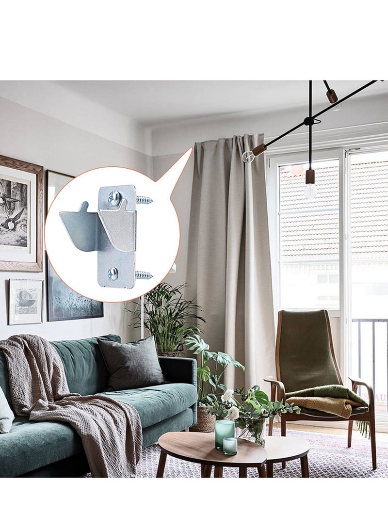 Excefore 10pcs Metal Curtain Rods Brackets, Sturdy Curtain Rod Holders with Screws, Wall Mounted Double Curtain Rod Support Hooks Wall Brackets Holder for Home Office, Silver - Image 2