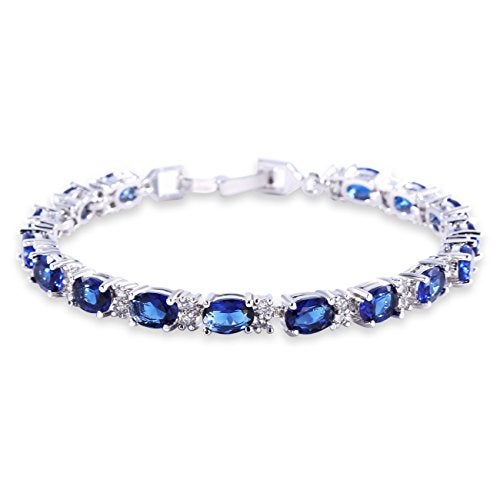 GULICX White Gold Electroplated Cubic Zirconia Blue Crystal Roman Tennis Bracelet Sapphire Color Link Chain - Image 1