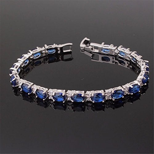 GULICX White Gold Electroplated Cubic Zirconia Blue Crystal Roman Tennis Bracelet Sapphire Color Link Chain - Image 3