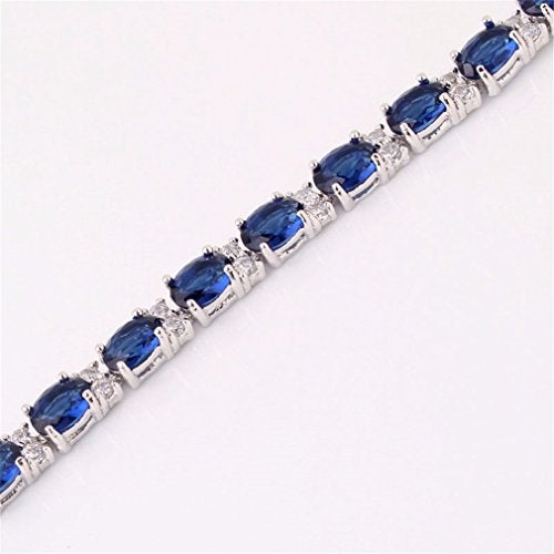 GULICX White Gold Electroplated Cubic Zirconia Blue Crystal Roman Tennis Bracelet Sapphire Color Link Chain - Image 2