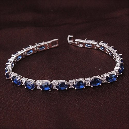 GULICX White Gold Electroplated Cubic Zirconia Blue Crystal Roman Tennis Bracelet Sapphire Color Link Chain - Image 4