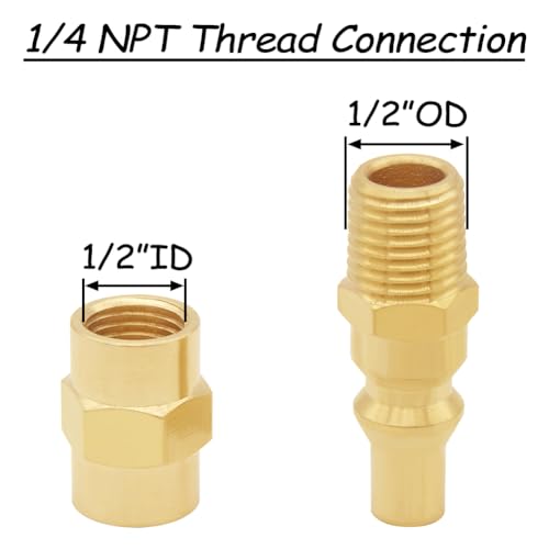 Uenede Solid Brass 1/4"NPT Male Threaded RV Propane Quick Connect + 1/4"NPT Female Threaded Hex Nipple Pipe Coupling Connector Kit - Image 3