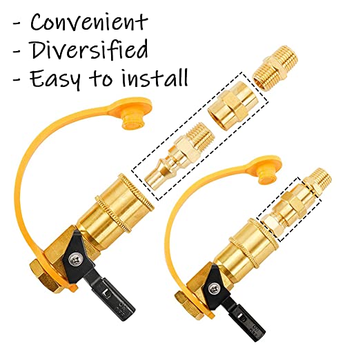 Uenede Solid Brass 1/4"NPT Male Threaded RV Propane Quick Connect + 1/4"NPT Female Threaded Hex Nipple Pipe Coupling Connector Kit - Image 2