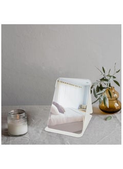 Hihonor Folding Tabletop Mirror, Portable Travel Folding Mirror, PU Leather Makeup Mirror, Free Standing Vanity Mirrors, Desktop Vanity Mirror, for Office Desk,Vanity Table, Travel, Camping, White (6x8 Inches)  - Image 1