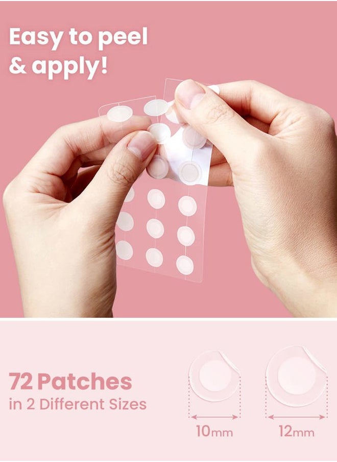 Glam Up - Hydrocolloid Blemish Pimple Zit Patches - Invisible Ultra Thin Spot Cover Stickers for Face and Skin, Strong Water-proof and Adhesive Overnight Thin & Invisible (72 Count / 2 Sizes) - Image 1