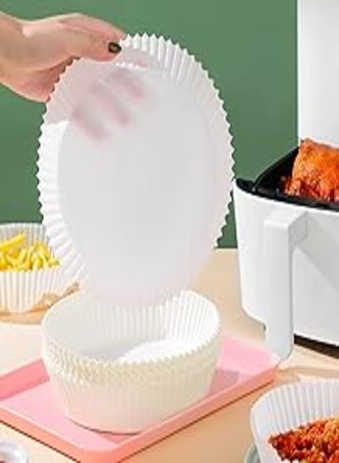 Air Fryer Disposable Paper Liner, White Air Fryer Parchment Paper for Baking, Cooking, Air Frying, Oil-Proof and Waterproof (50 Pieces)