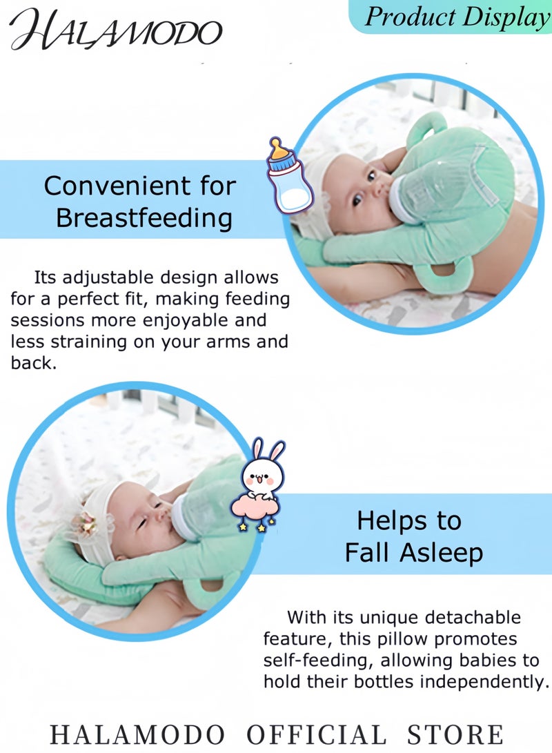 هالامودو وسادة رضاعة ذاتية التغذية قابلة للفصل مع جيب للزجاجة، وسائد دعم تغذية قابلة للتعديل، وسادة دعم متعددة الوظائف للطفل - Image 2