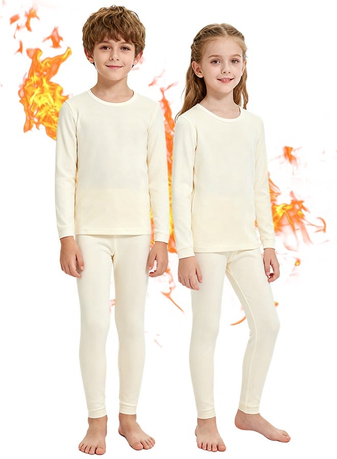 ياكيتر ملابس داخلية حرارية للأطفال ، من Yakiter خفيف الوزن فائق النعومة من الصوف ، طقم ملابس داخلية حرارية للأولاد والبنات للأطفال من 4 إلى 16 عاما (أوف وايت) - Image 1