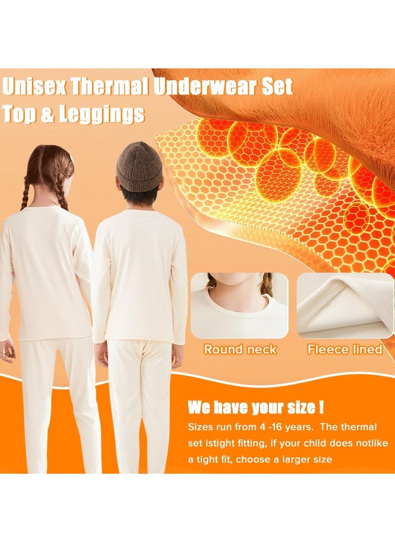 Yakiter Children's Thermal Underwear, Yakiter Lightweight Ultra Soft Fleece Interior, Thermal Underwear Set for Boys and Girls for 4-16 Years Kids（off-white）  - Image 4