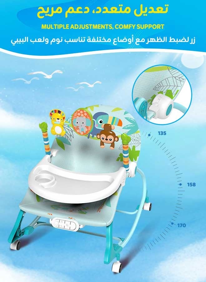 hibobi 3-in-1 Infant Rocking Chair with Mosquito Net, Soothing Music & Vibration Baby Bouncer, Adjustable Recliner, Feeding Seat & Toddler Walker with Wheels - Image 4