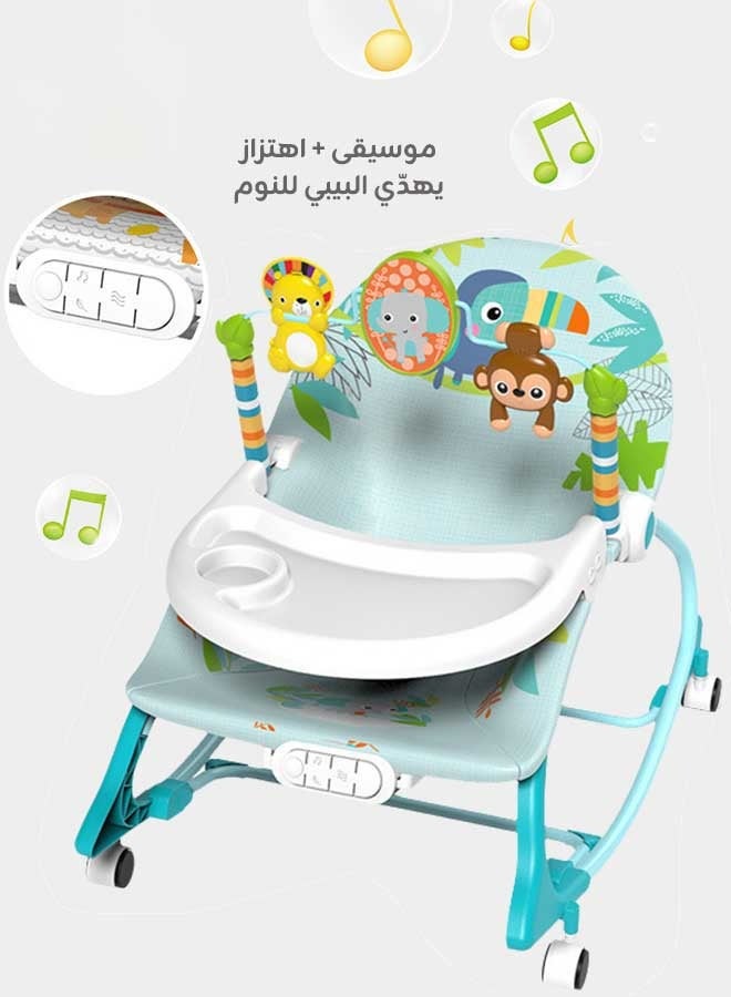 hibobi 3-in-1 Infant Rocking Chair with Mosquito Net, Soothing Music & Vibration Baby Bouncer, Adjustable Recliner, Feeding Seat & Toddler Walker with Wheels - Image 3