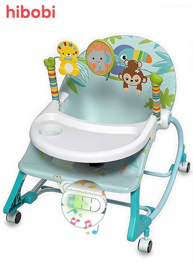 hibobi 3-in-1 Infant Rocking Chair with Mosquito Net, Soothing Music & Vibration Baby Bouncer, Adjustable Recliner, Feeding Seat & Toddler Walker with Wheels - Image 1
