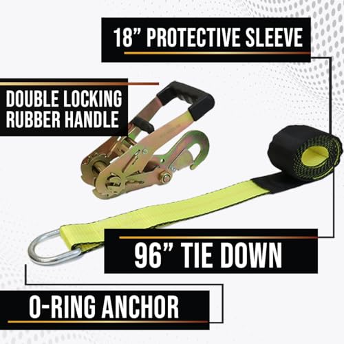 Boxer 4-Pack Car Tie Down with Snap Hook - Lasso Style – 2 inch x 10 Feet – Yellow Strap with Black Trim - Car Trailer Tie Down - Image 5
