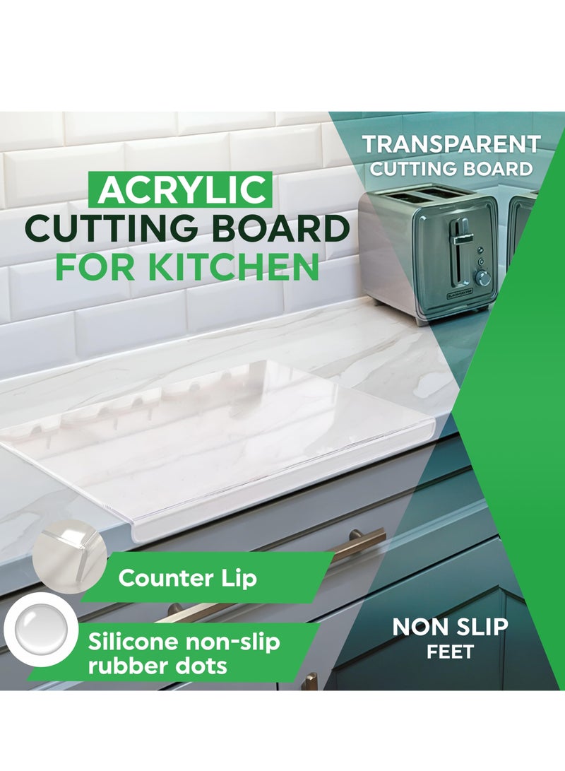 XiuWoo Acrylic Cutting Board with Counter Lip, Clear Cutting Board for Countertop, Clear Countertop Cutting Board with Lip, Counter Protectors for Kitchen - Image 2