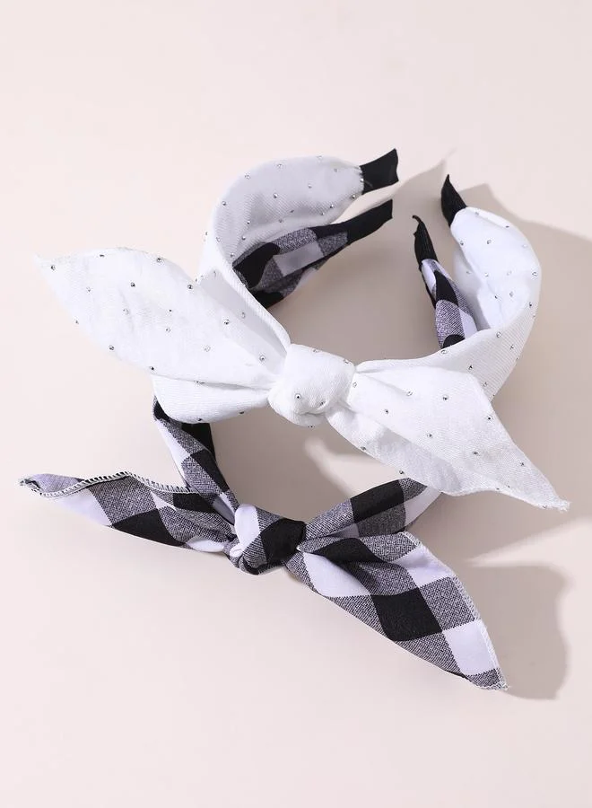 Take Two Pack of 2 - Girls Checked and Embellished Headbands