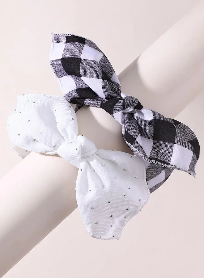 Take Two Pack of 2 - Girls Checked and Embellished Headbands