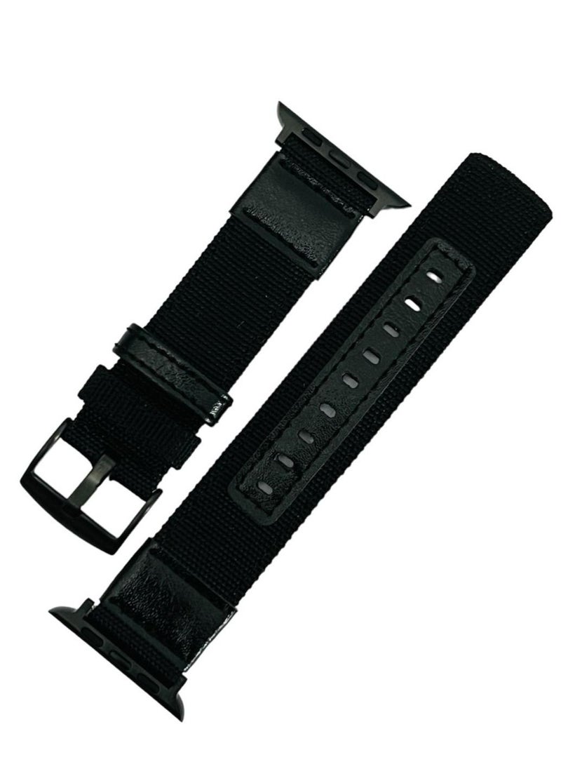 Generic - Woven Nylon And Leather Watch Strap 49mm Series  8 Ultra - BLACK - Image 1