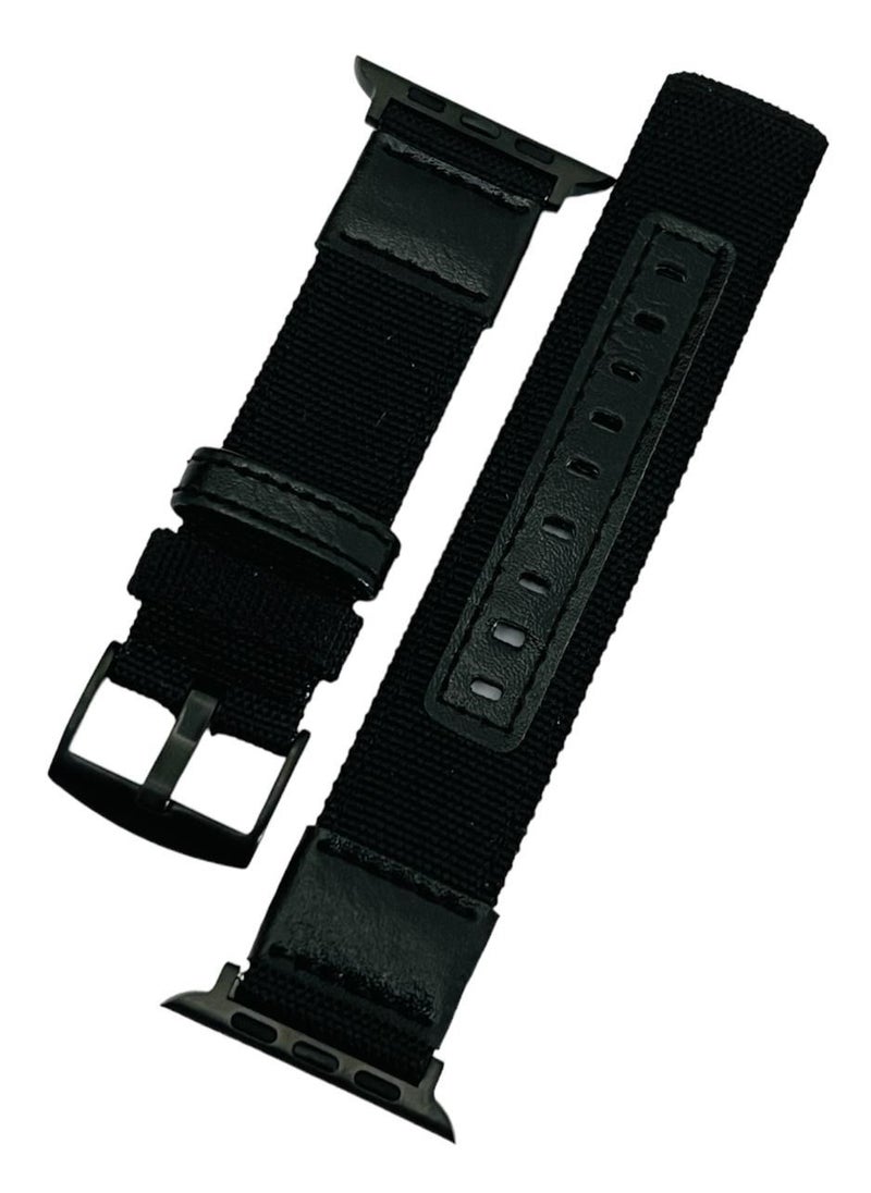 Generic - Woven Nylon And Leather Watch Strap 49mm Series  8 Ultra - BLACK - Image 1