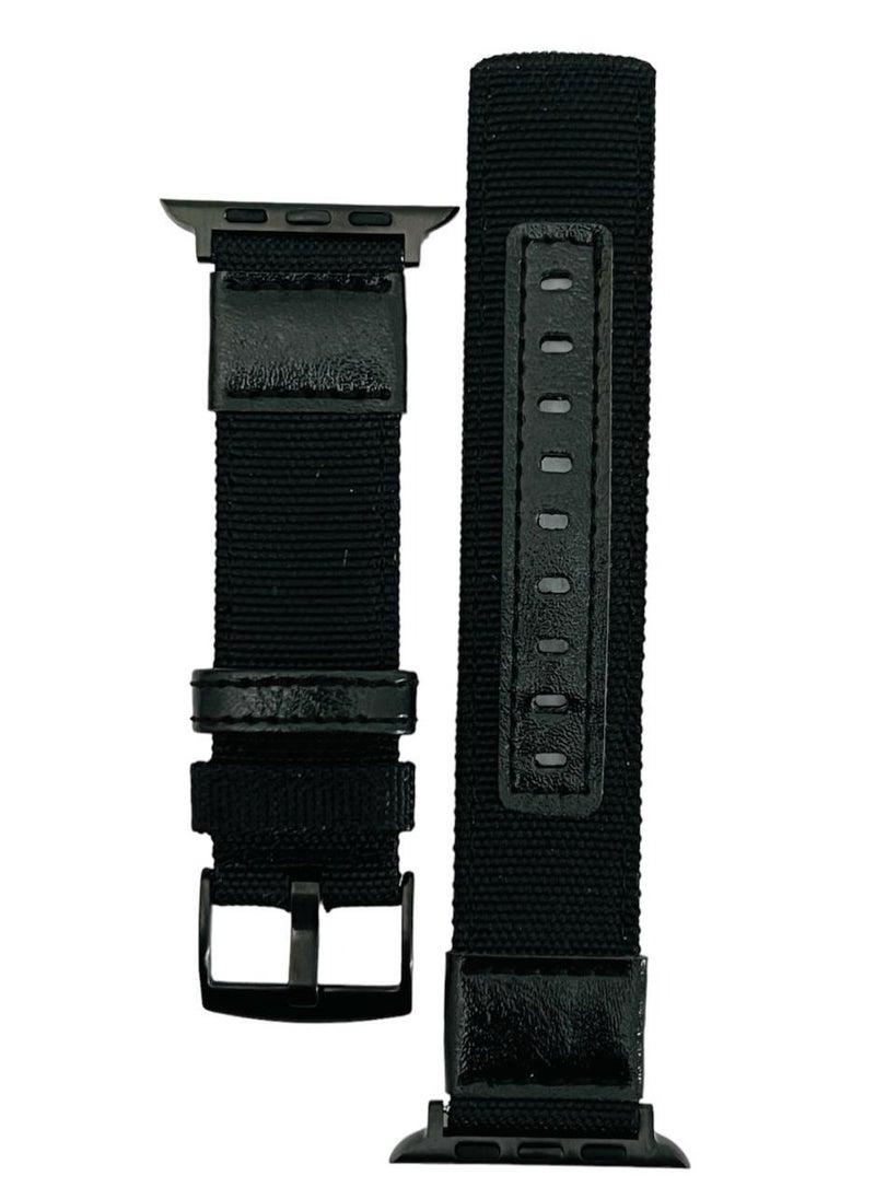 Generic - Woven Nylon And Leather Watch Strap 49mm Series  8 Ultra - BLACK - Image 1