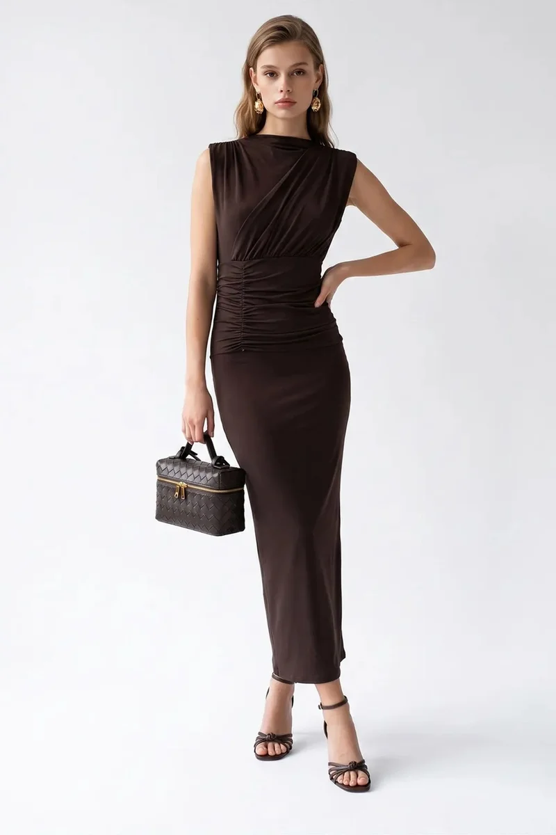 Mixray MIXRAY Sleeveless Bodycon Maxi Dress With Cowl Neck