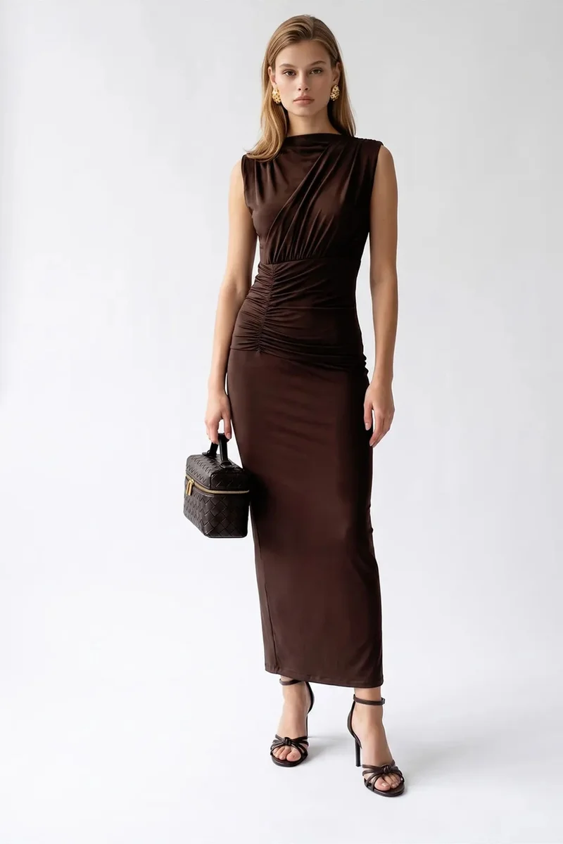 Mixray MIXRAY Sleeveless Bodycon Maxi Dress With Cowl Neck