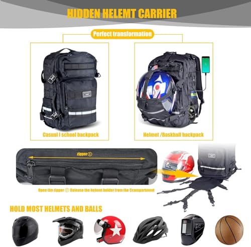 Sresk Large Capacity Motorcycle Backpacks for Men, Hiking Backpacks with USB Charging Port Motorcycle Helmet Backpack Cycling Backpack - Image 2