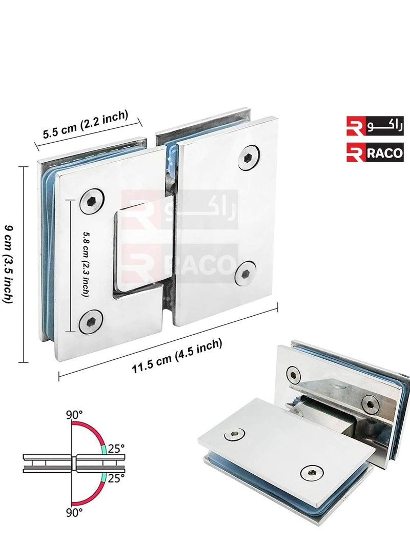 RACO RACO Heavy Duty 180° Glass Door Hinge Cupboard Showcase Cabinet Clamp Glass Shower Doors Hinge, Chrome Plated Finish Glass To Glass Mount Hinge Pack Of 2  - Image 4
