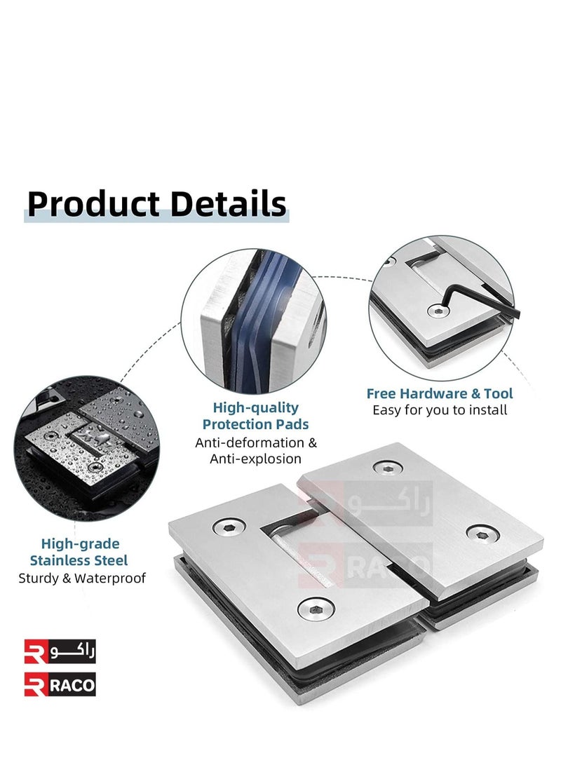RACO RACO Heavy Duty 180° Glass Door Hinge Cupboard Showcase Cabinet Clamp Glass Shower Doors Hinge, Chrome Plated Finish Glass To Glass Mount Hinge Pack Of 2  - Image 5