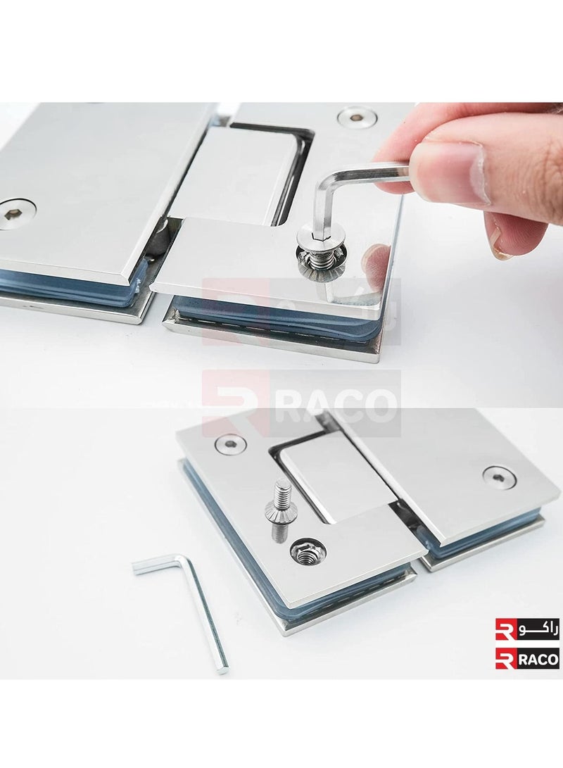 RACO RACO Heavy Duty 180° Glass Door Hinge Cupboard Showcase Cabinet Clamp Glass Shower Doors Hinge, Chrome Plated Finish Glass To Glass Mount Hinge Pack Of 2  - Image 3
