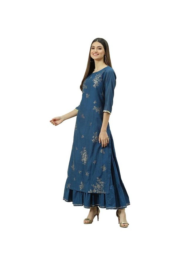 Biba - BIBA Women's Printed Mix and Match(Festive 1588_Navy_38, Long, Dress) - Image 1