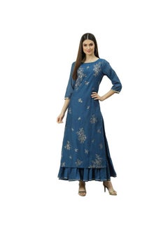 BIBA Women's Printed Mix and Match(Festive 1588_Navy_38, Long, Dress)