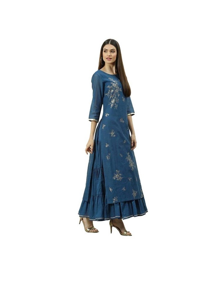 Biba - BIBA Women's Printed Mix and Match(Festive 1588_Navy_38, Long, Dress) - Image 1