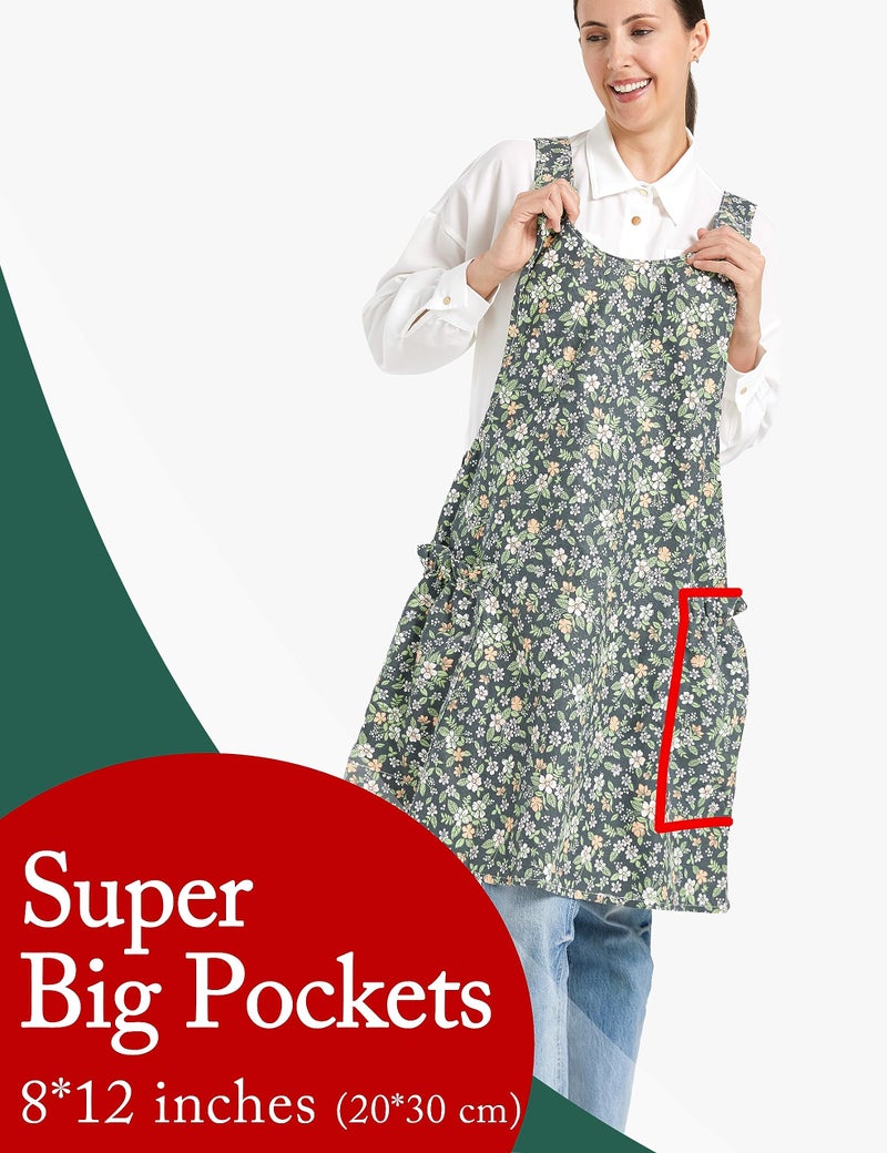 APRONNER Cozy Adjustable Cross Back Aprons for Women with Pockets Cotton Linen Cooking Kitchen Baking Pastoral Style - Image 2