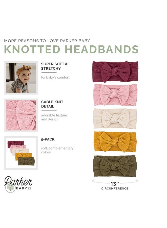 Parker Baby Co. Parker Baby Cable Knit Nylon Headbands 5 Pack | Soft, Stretchy & Comfortable Bows for Girls | Adjustable, Soft to Touch & Knotted Headbands for Baby Girls | Baby Headwraps for Girls | Multiple Colors  - Image 2