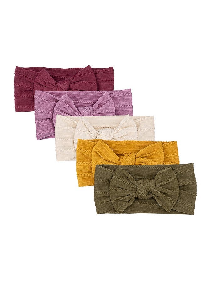 Parker Baby Co. Parker Baby Cable Knit Nylon Headbands 5 Pack | Soft, Stretchy & Comfortable Bows for Girls | Adjustable, Soft to Touch & Knotted Headbands for Baby Girls | Baby Headwraps for Girls | Multiple Colors  - Image 1