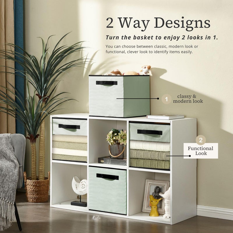 DECOMOMO Storage Bins, Cube Storage Bin with Window, Fabric Storage Cubes for Shelves (11" / 6pcs, Green) - Image 4